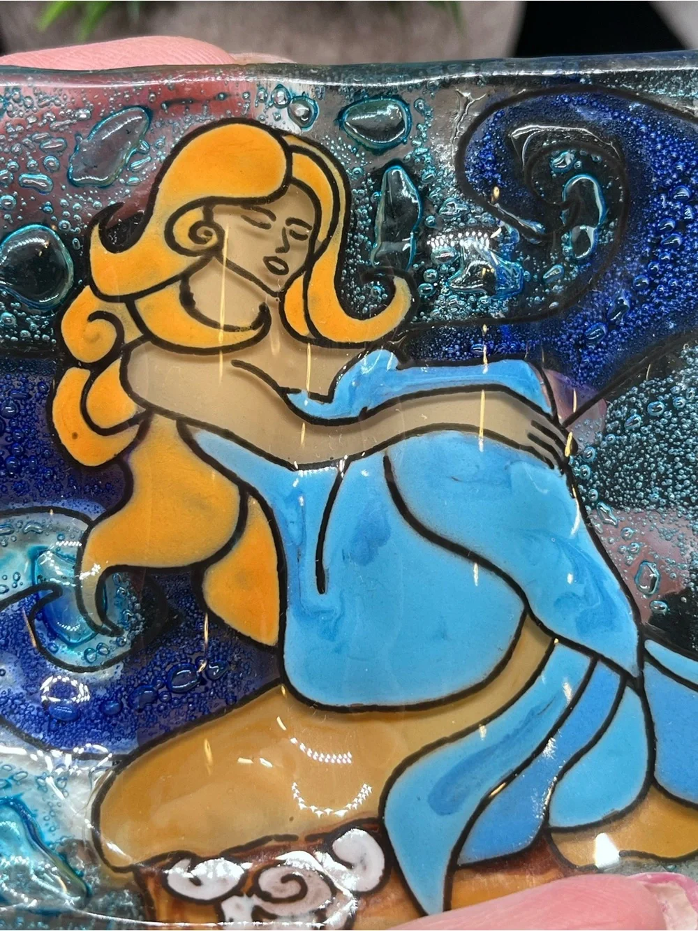 Decorative Mermaid Glass Soap Dish – Blue and Aqua